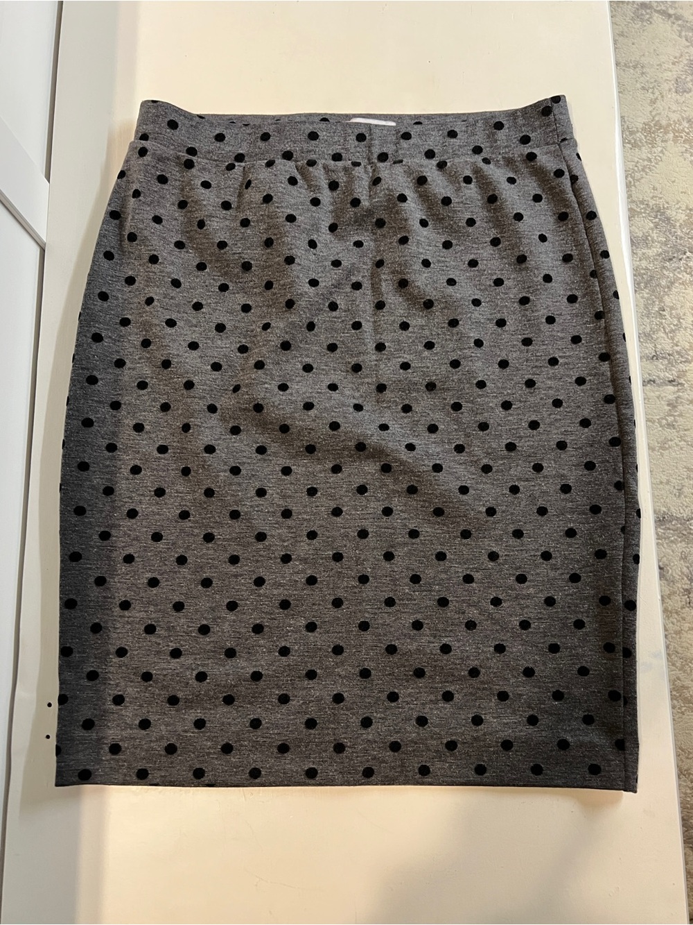 Elle Gray Pencil Skirt with Black Polka Dots